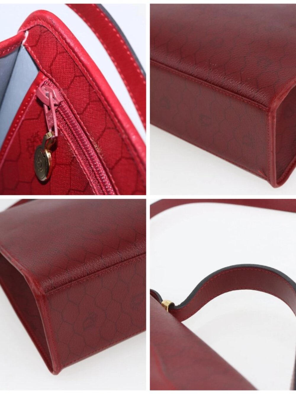 Christian Dior Honeycomb Canvas Hand Bag PVC Leather 2way Red Gold - Picture 11 of 15